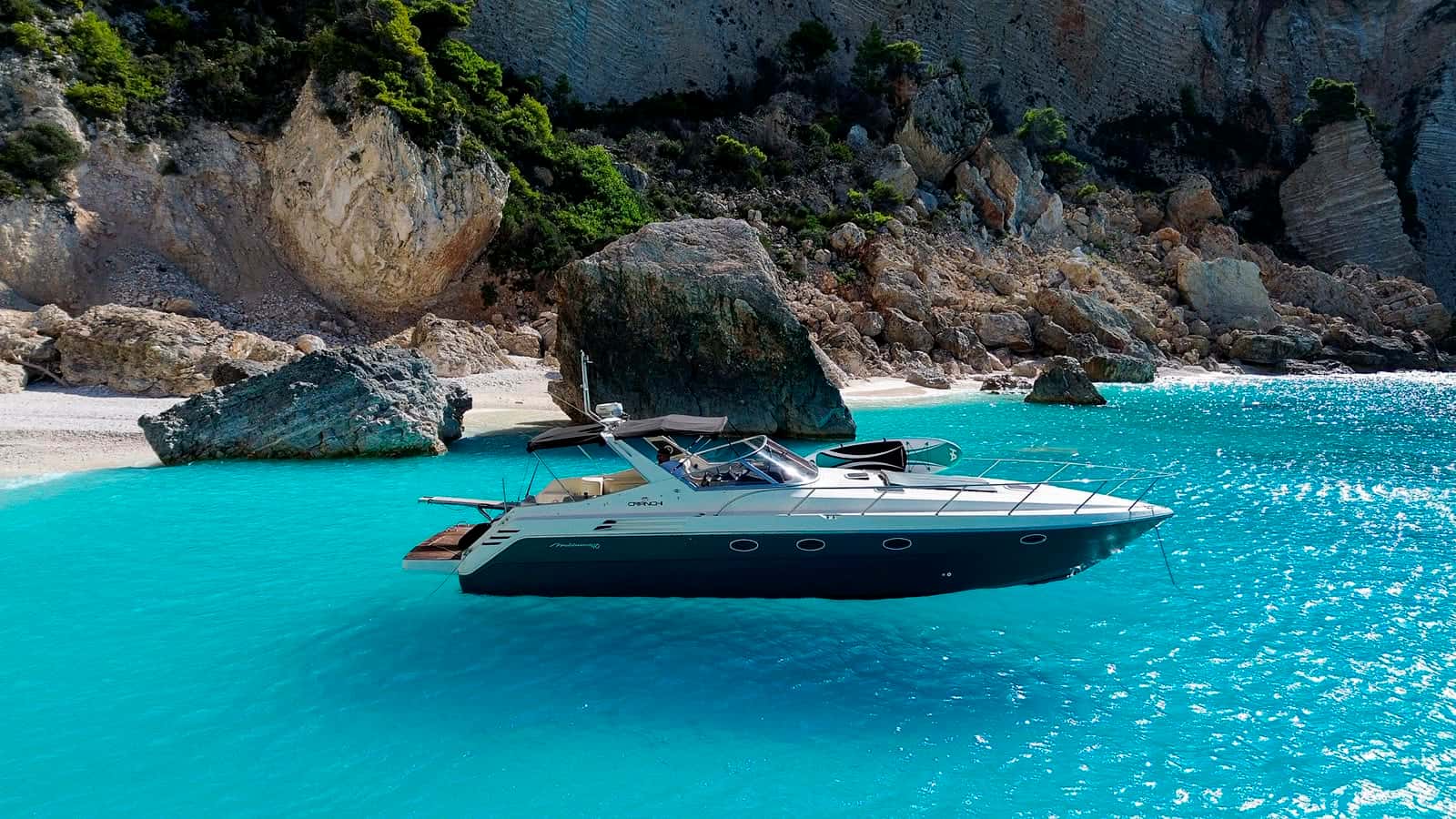 Yacht at golden hour off Zakynthos