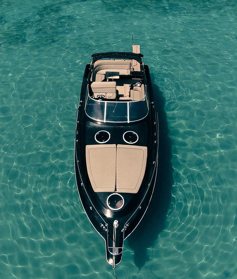 Agatha luxury yacht from above on turquoise water