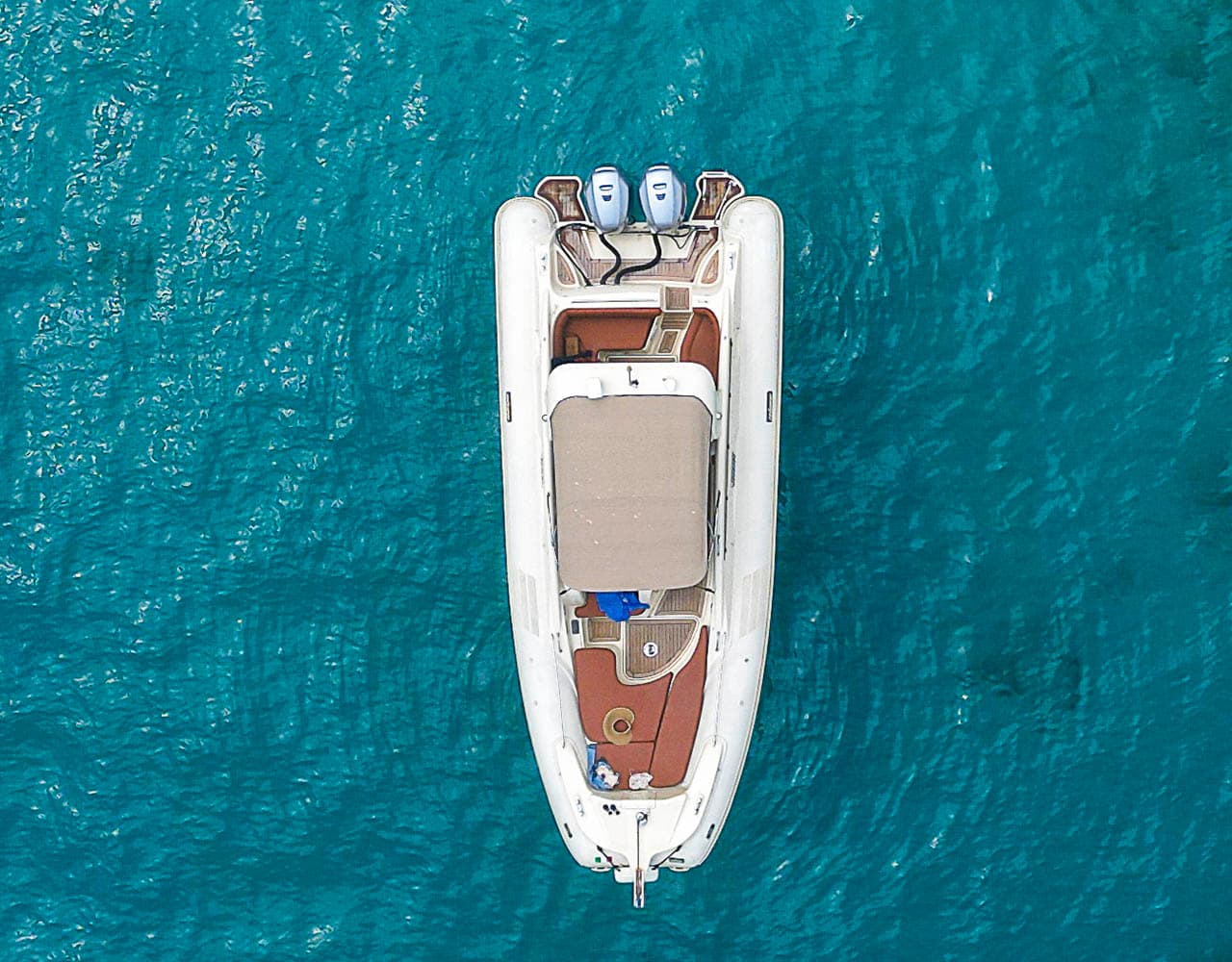 Solemar luxury RIB speedboat seen from above on blue water