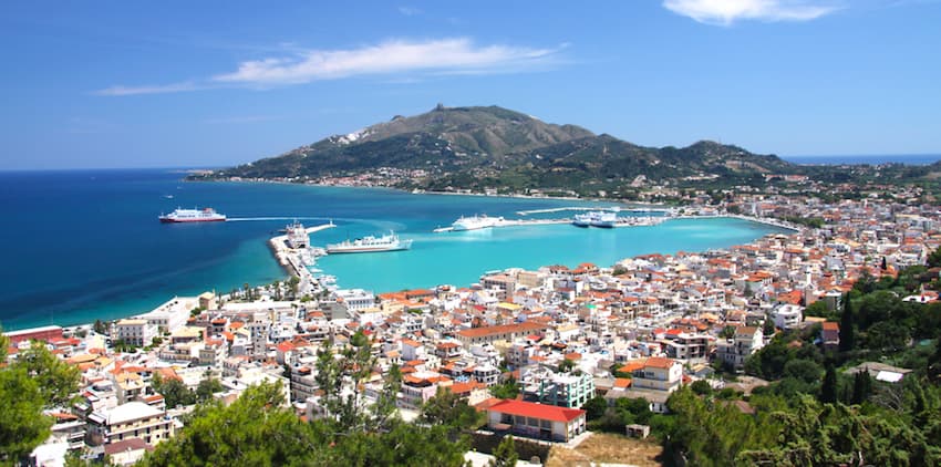 Panoramic view over Zakynthos town and its bay
