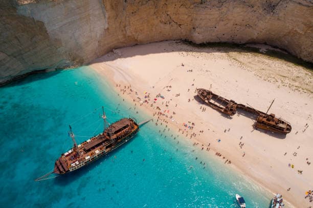 Navagio Shipwreck beach with turquoise water in Zakynthos